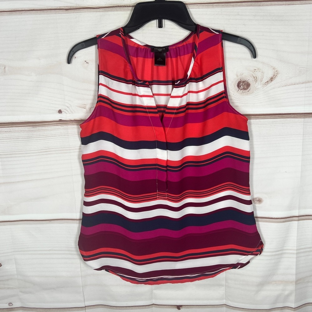Ann Taylor Top Womens PS Multicolor Stripe Blouse Sleeveless Pullover Woven